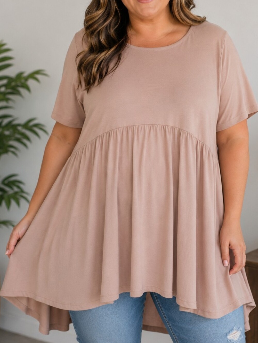 Zenana Outfitters Light Coral Babydoll Short Sleeve Tunic
